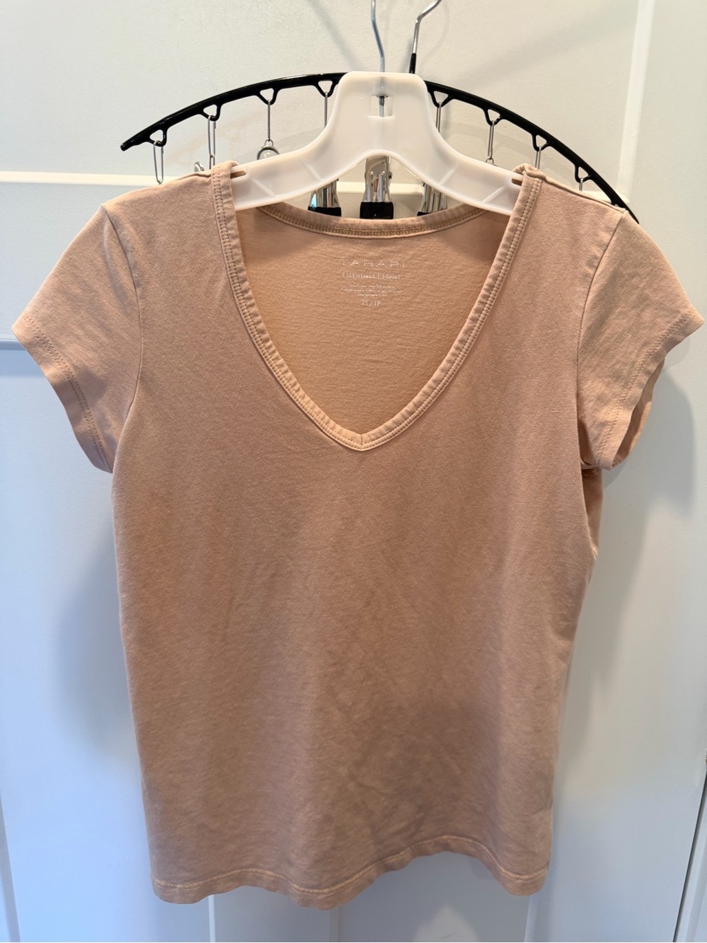 Tahari Essentials XS Taupe Pima Cotton Modal V Neck T Shirt Top
